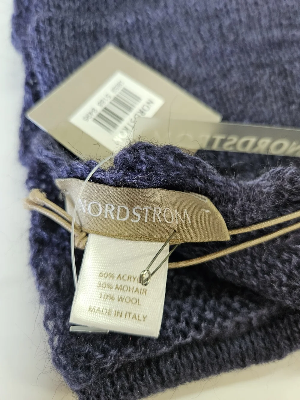 NEW Nordstrom Made in Italy Purple Ribbed Rectangle Scarf and Beanie Hat Set